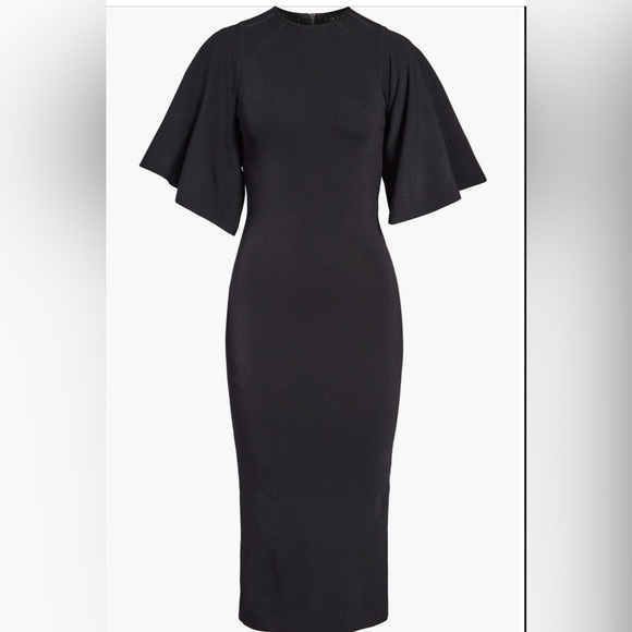 TED BAKER LONDON Lounia Fluted Sleeve Body-Con Sweater Dress Black SZ 3 NWT - Picture 5 of 12